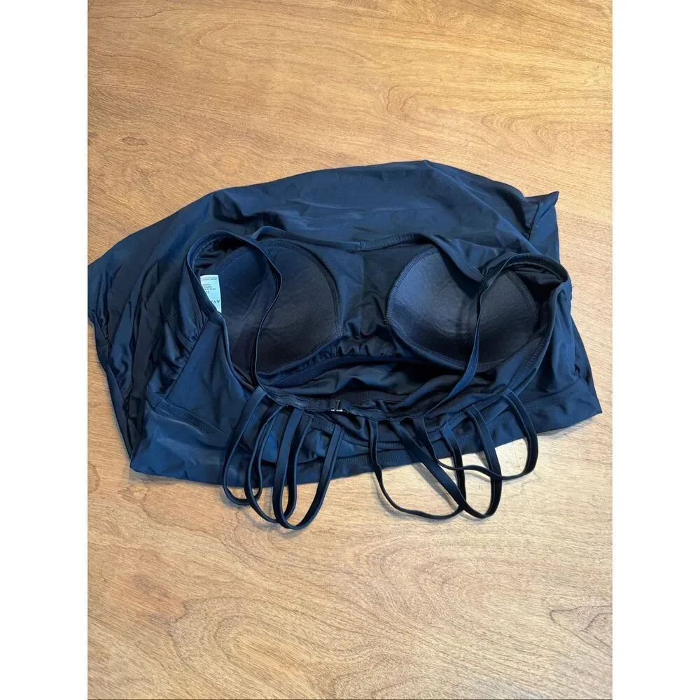 Ava & Viv Women's Caged Strappy Back Twist Front Swim Tankini Top Black Sz 22W